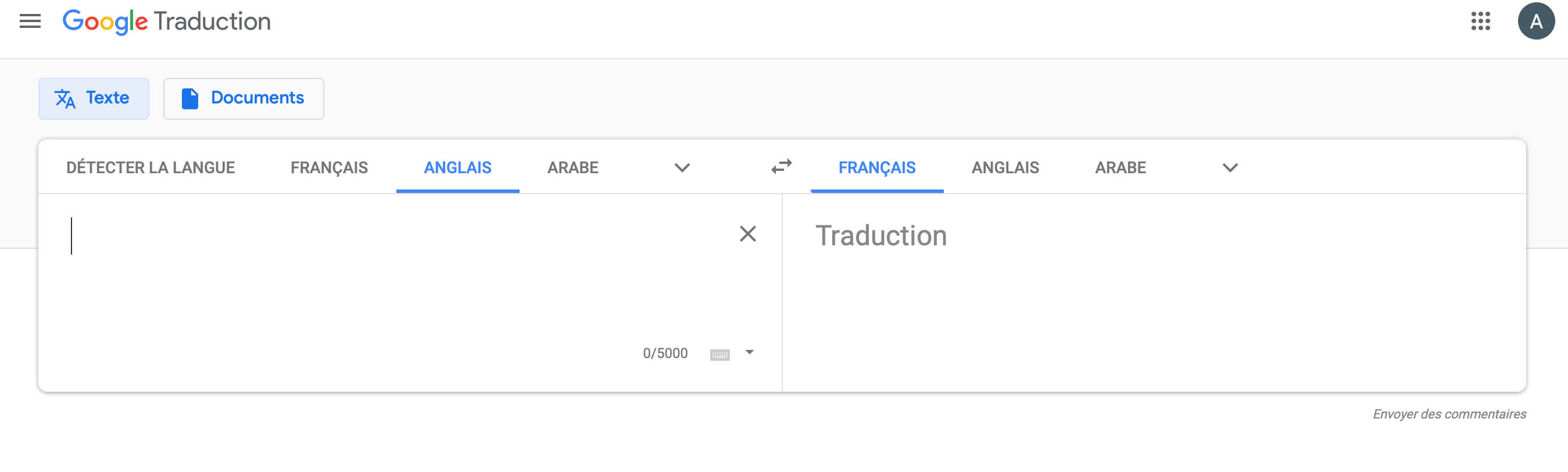 interface gooogle translate